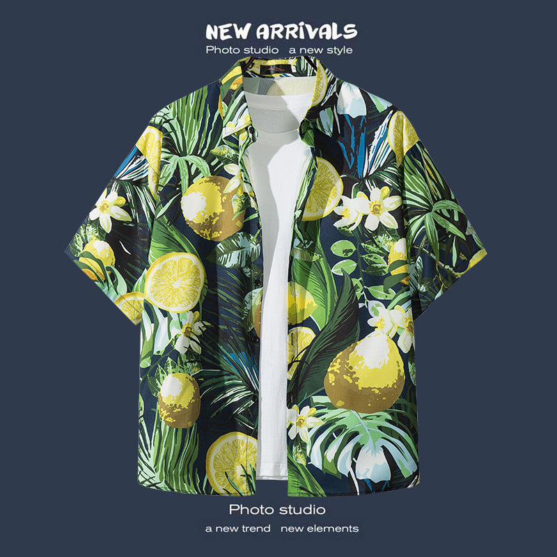 Mens Vintage Tropical Hawaiian Floral Loose Short Sleeve Beach Shirt