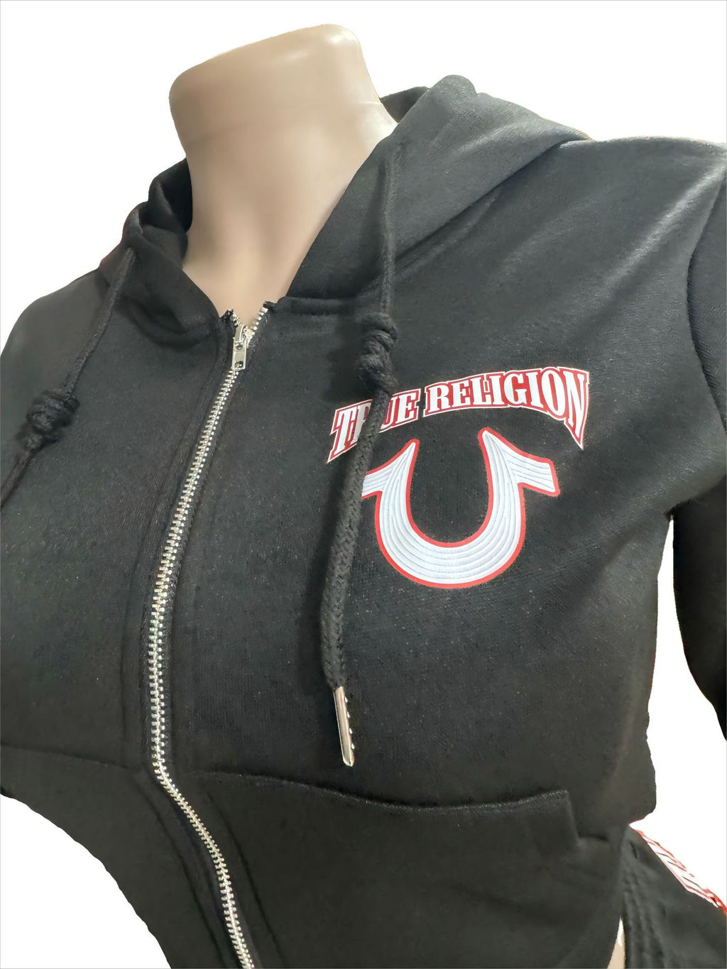 Y2K True Religion Horseshoe Logo Zip Crop Hoodie Straight Jogger 2 Piece Set