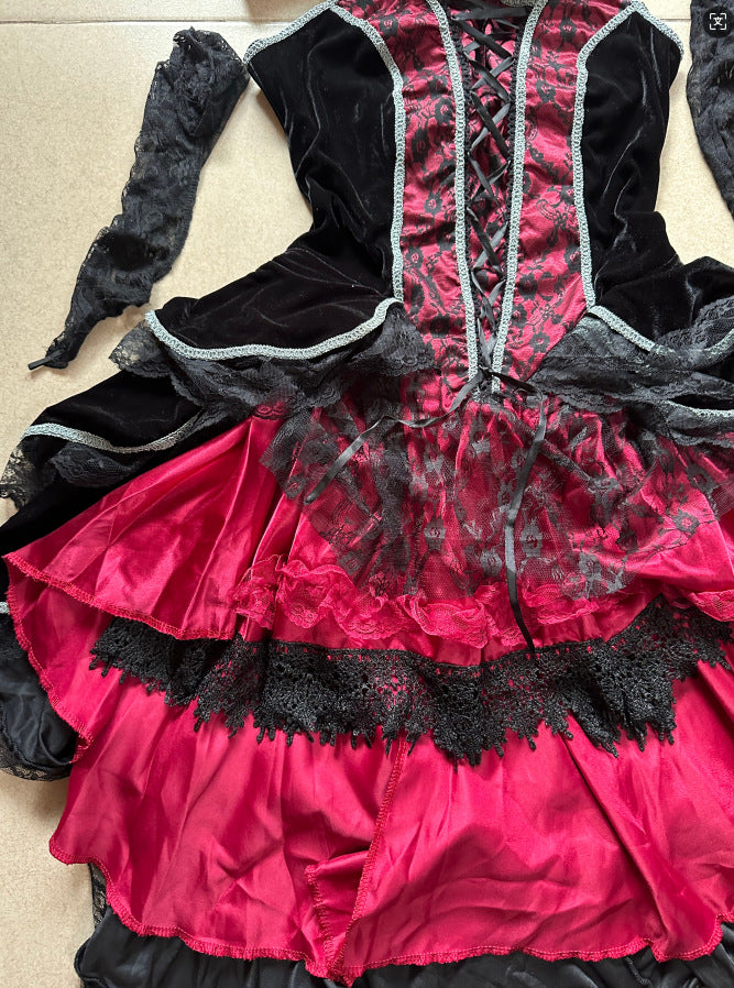 Halloween Women Gothic Vampire Witch Devil Cosplay Costume Party Dress Set