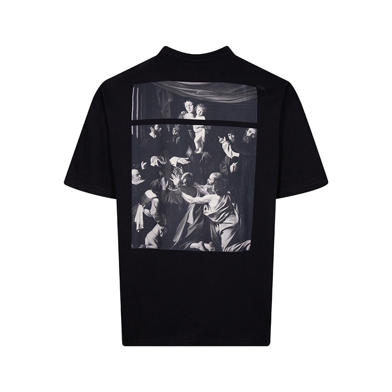 Tape Arrow Graphic Print Streetwear Crew Neck Short Sleeve T Shirt