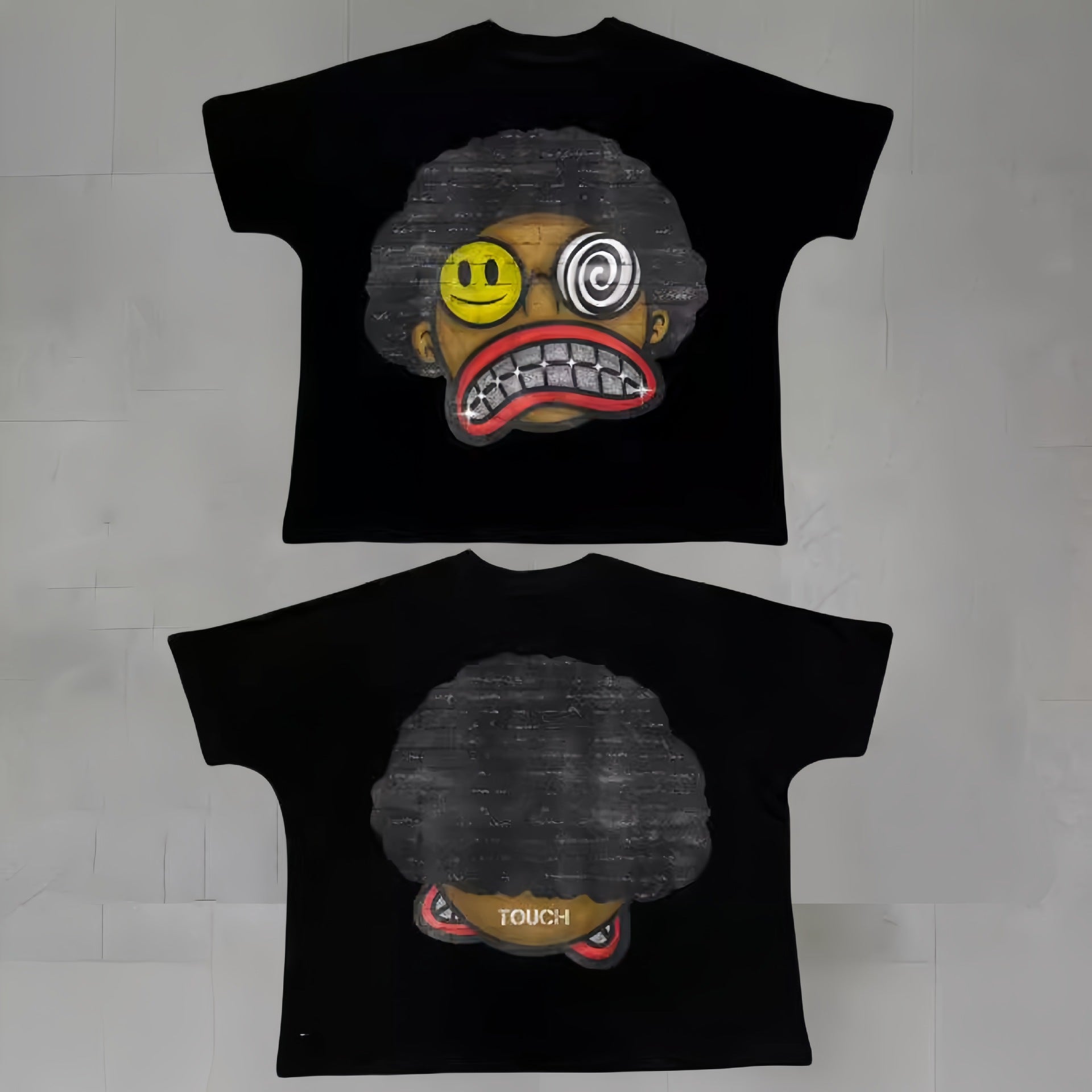 Touch Studios Y2K doppelseitiges Oversize-Vintage-Baumwoll-T-Shirt mit Cartoon-Print