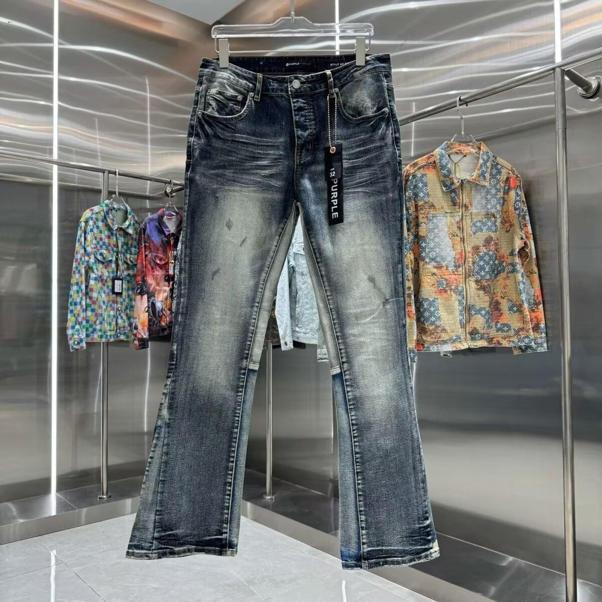Purple Brand Men Stretch Skinny Ripped Printed Embroidered Denim Jeans