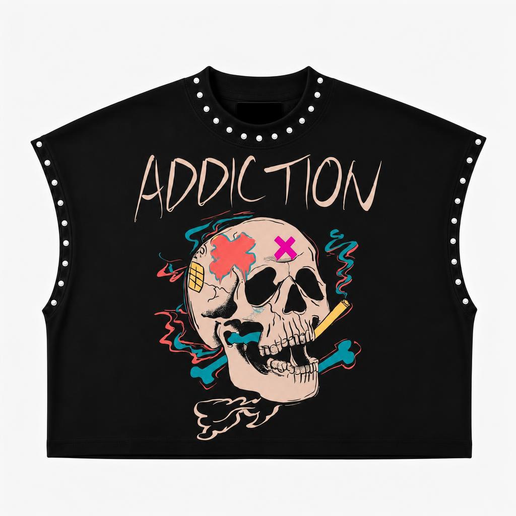 Rivet Decor Graphic Print Crew Neck Sleeveless Crop Tank Top Women