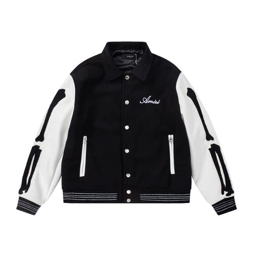 Amiri Bone Towel Embroidery Collared Varsity Jacket Unisex