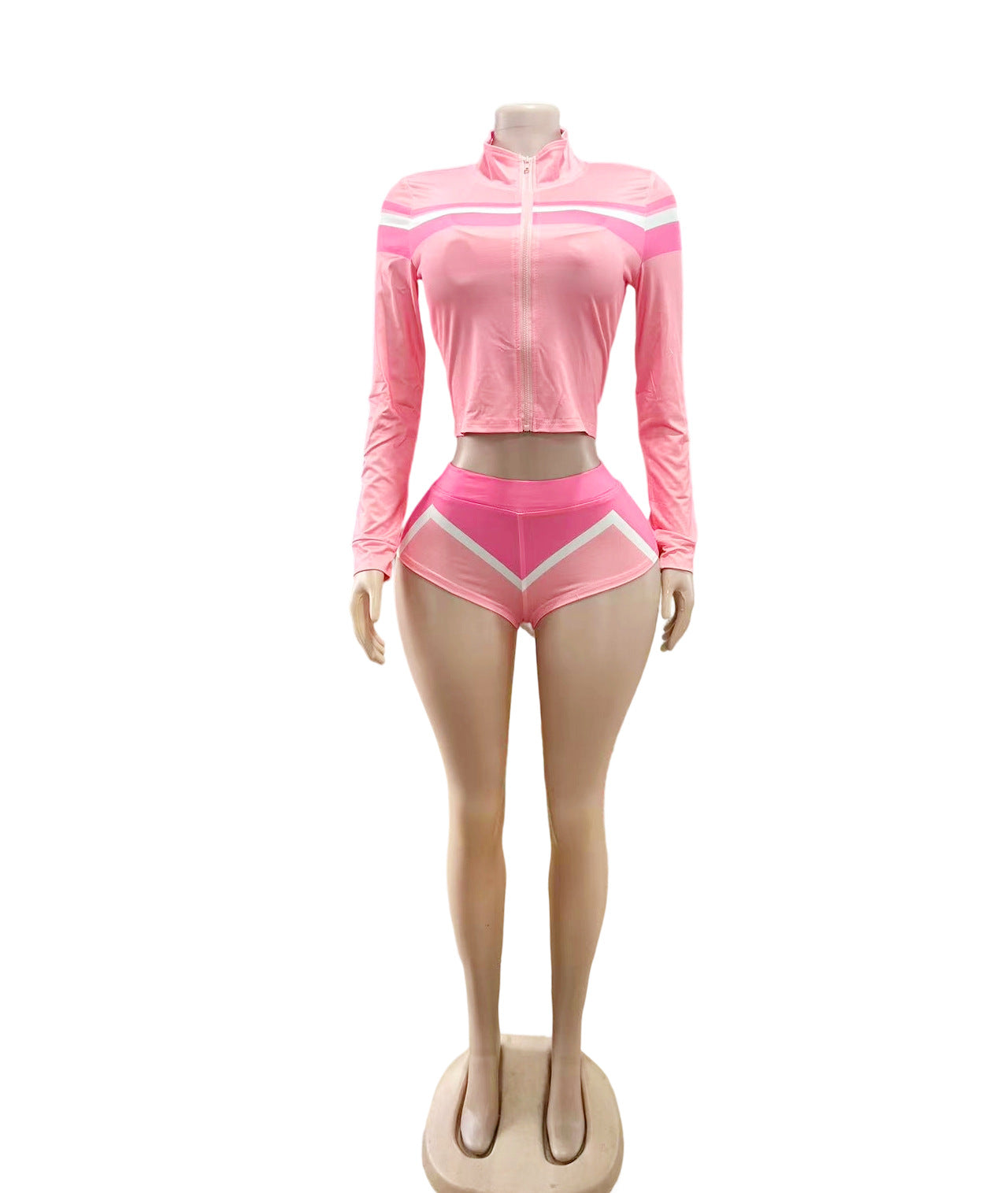 Y2K Color Block Zip Crop Jacket Bikini Short 3 Piece Set