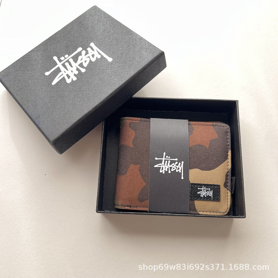 Stussy Canvas Bifold Wallet Multi Pattern Card Holder Coin Purse