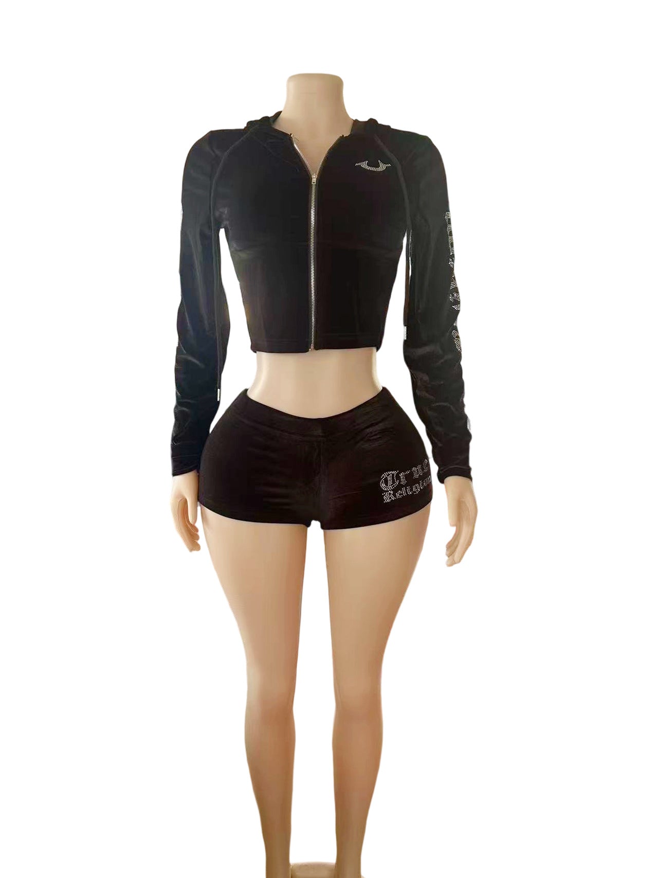 True Religion Rhinestone Zip Crop Jacket Short 2 Piece Set