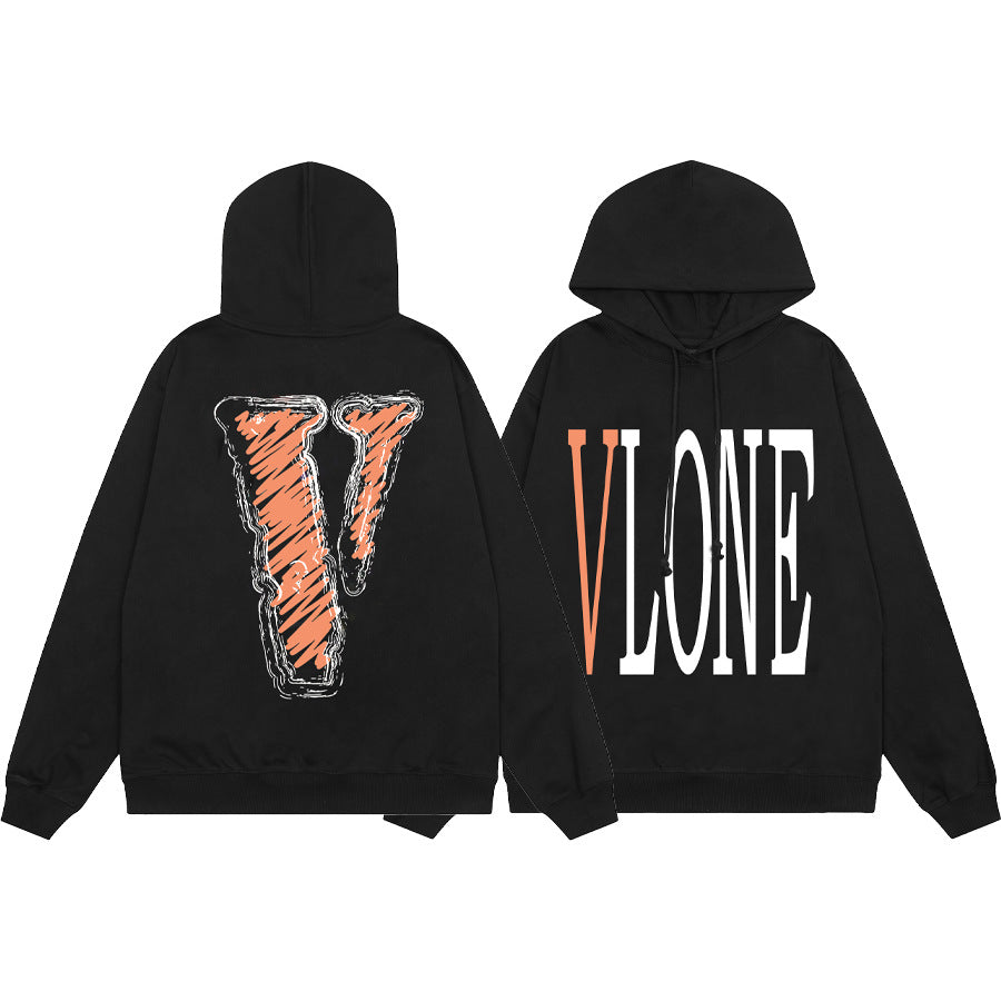 Vlone Multi Pattern Big V Graphic Oversized Hoodie Streetwear Unisex