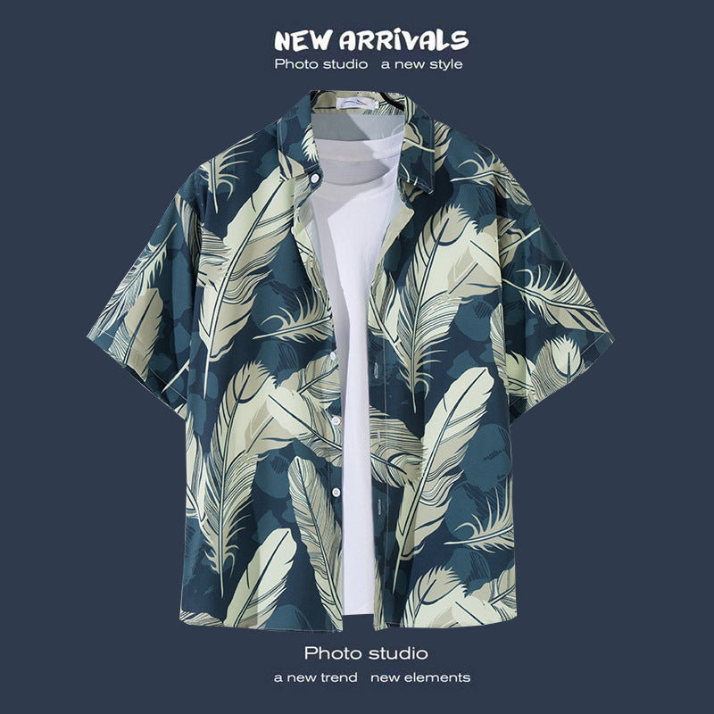 Mens Vintage Tropical Hawaiian Floral Loose Short Sleeve Beach Shirt
