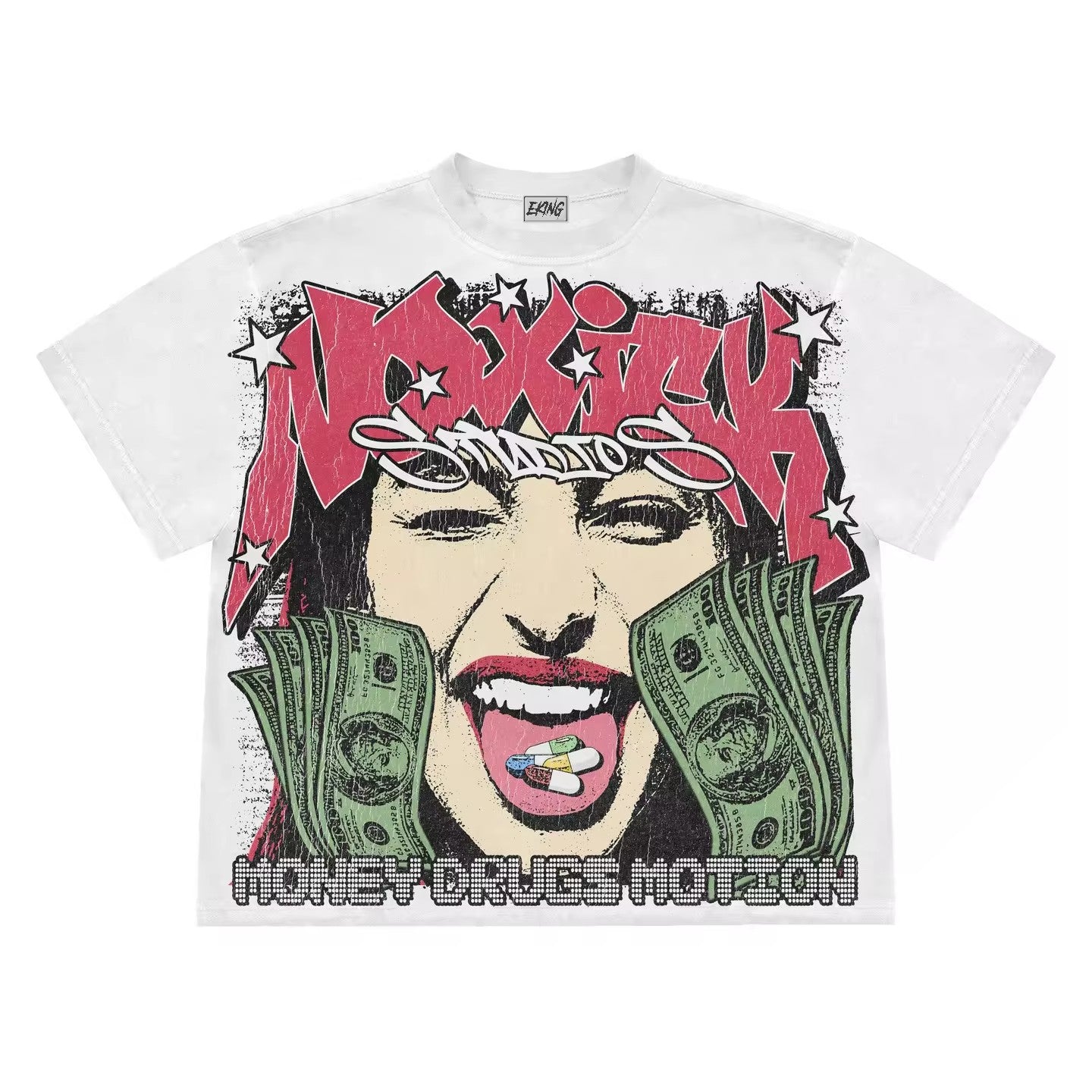 Noxick Studios Y2K Retro Porträt Oversized Vintage Baumwoll-T-Shirt