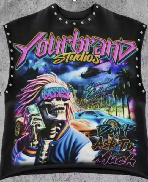Vintage Multi Graphic Rivet Sleeveless Crop Tank Top
