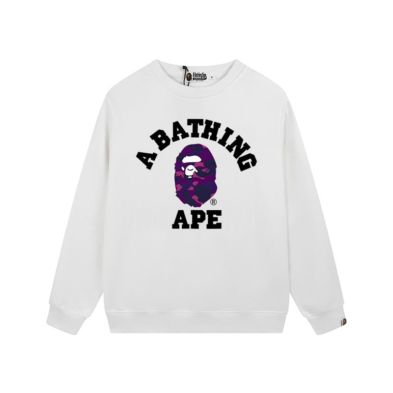 Bape Arch Letter Shark Ape Head Washed Oversized Crewneck Streetwear