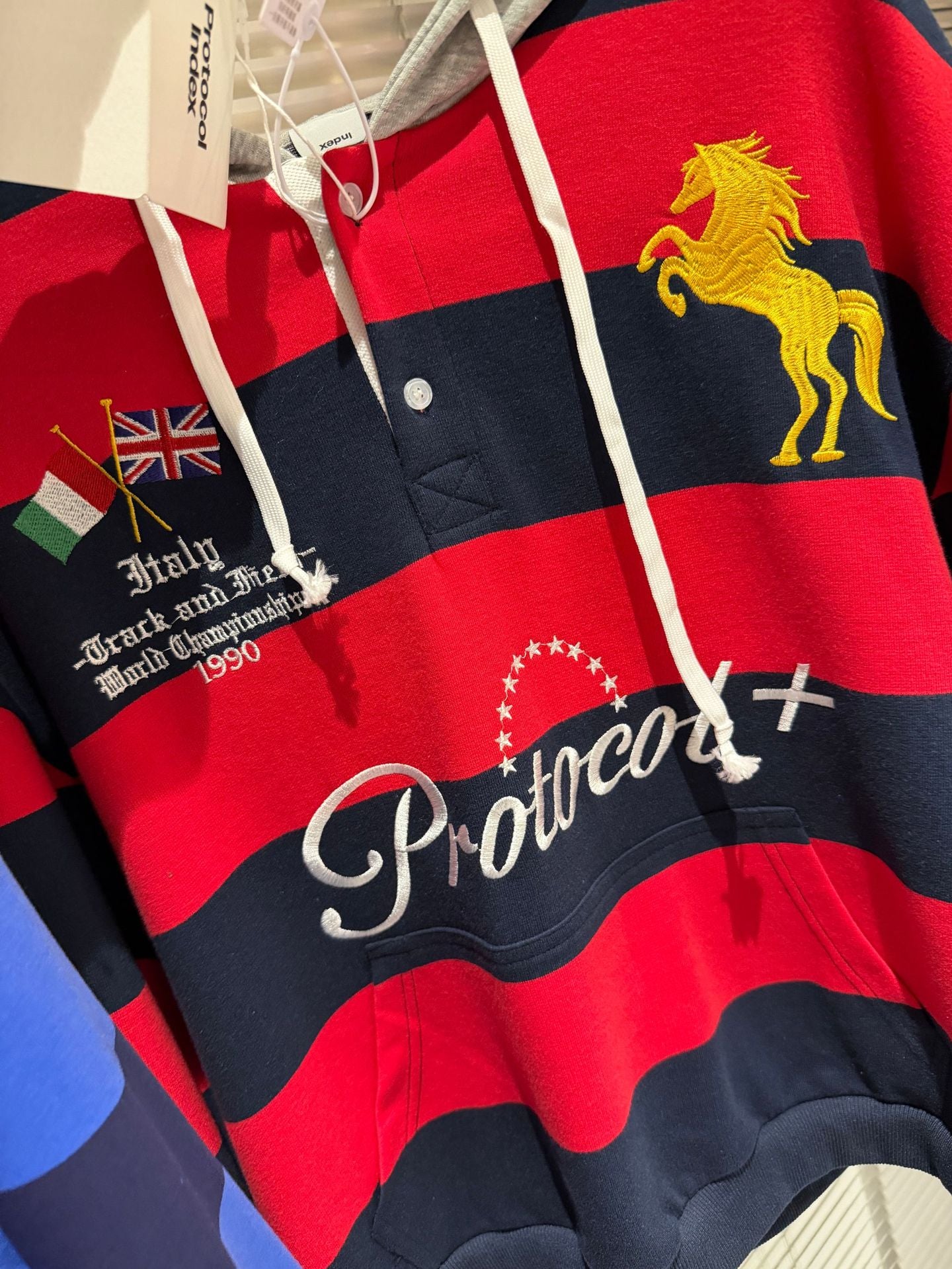 Protocol Index Striped Horse Embroidery Hoodie Rugby Sweatshirt Unisex