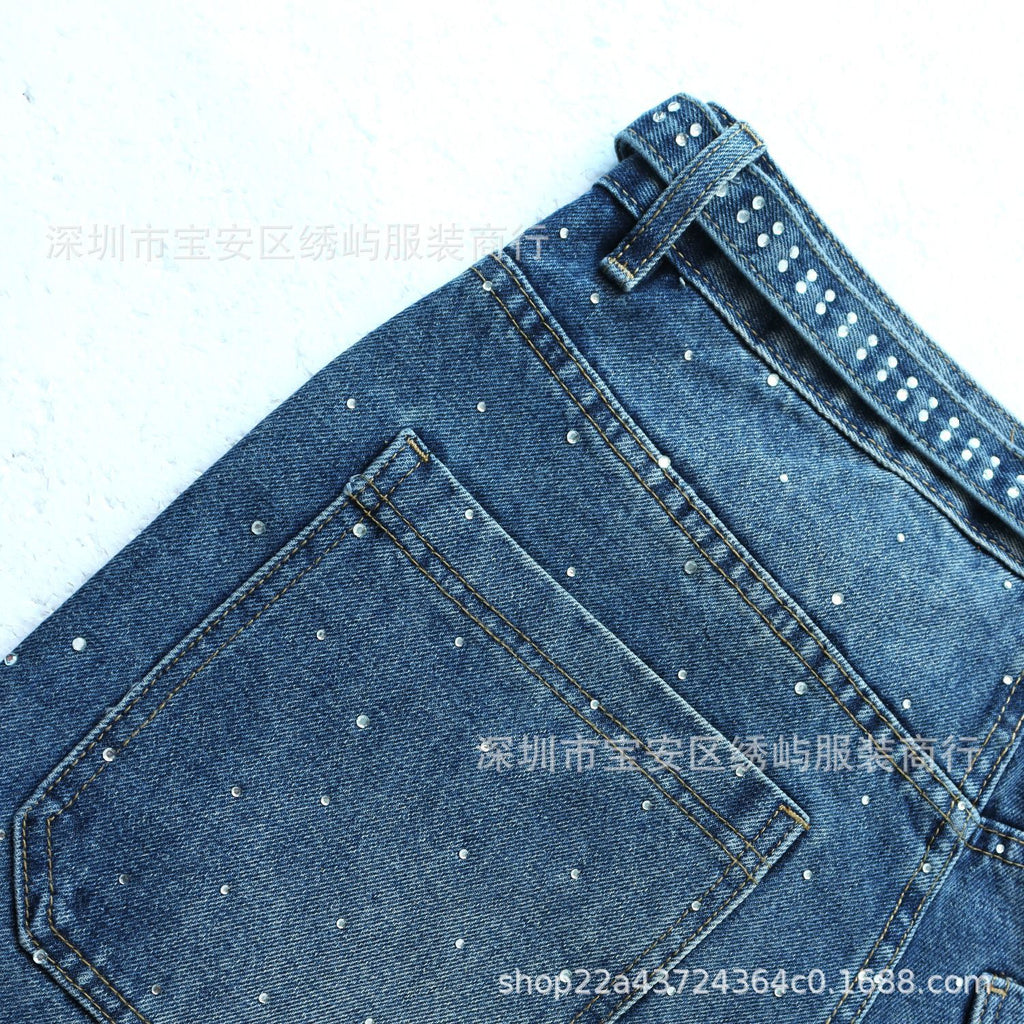 Purple Brand Rhinestone Wide Leg Denim Jeans Unisex