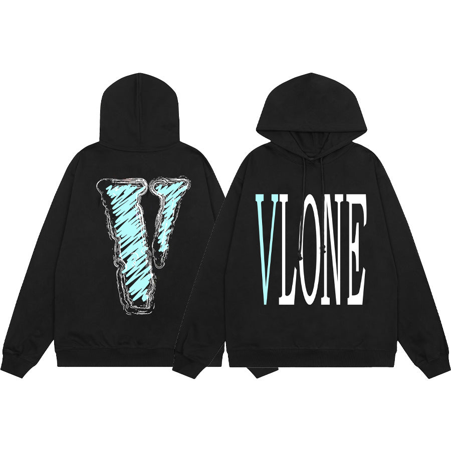 Vlone Multi Pattern Big V Graphic Oversized Hoodie Streetwear Unisex