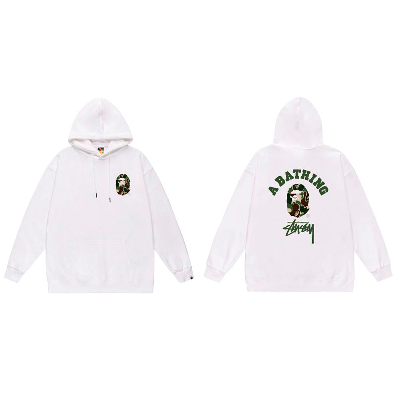 BAPE x Stussy Shark Graphic Hoodie Street Cotton Pullover Sweatshirt