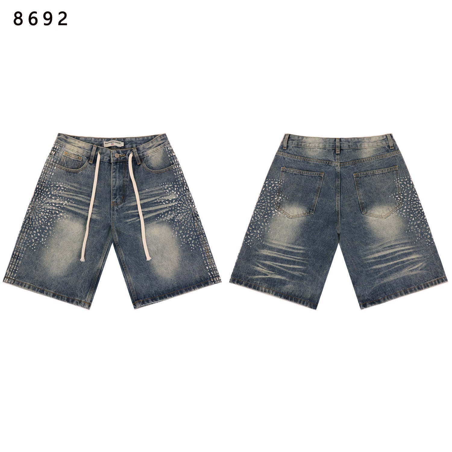 Purple Brand Rhinestone Loose Casual Denim Shorts