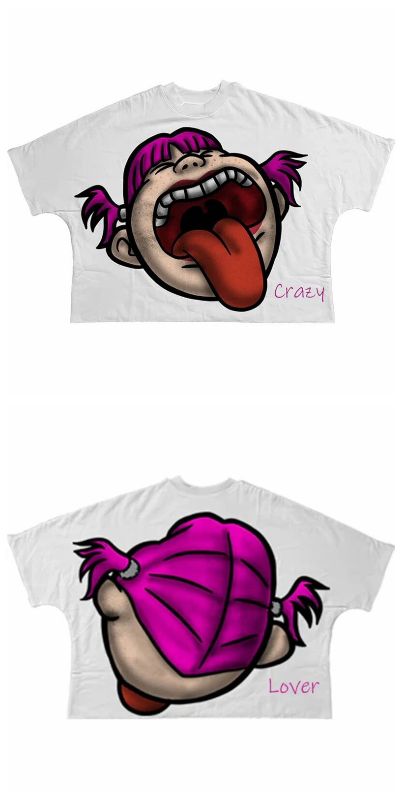T-Shirt mit Oversized-Vintage-Schnitt und Y2K-Horror-Cartoon-Porträt im Delinquent-Stil aus Baumwolle