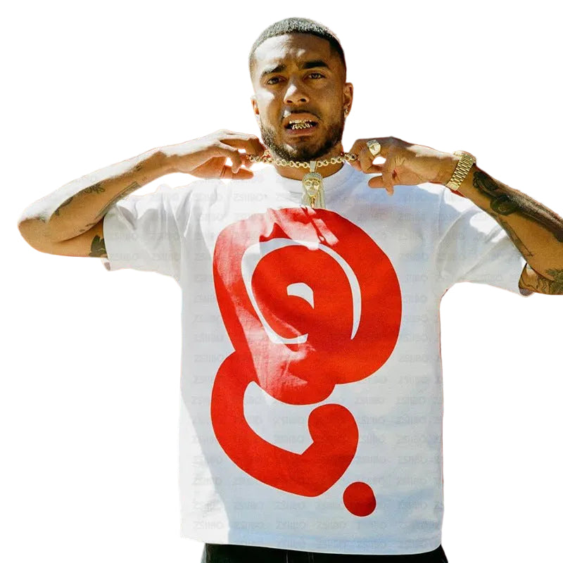 Quratee Logo Tee Abstract Graphic Print Crew Neck Short Sleeve T‑Shirt