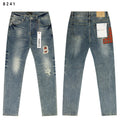 Purple Brand Plaid Patch Ripped Skinny Denim Jeans Unisex