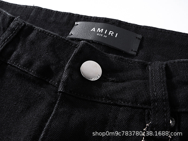 Amiri Distressed Splash Ink Stretch Slim Tapered Denim Jeans Unisex