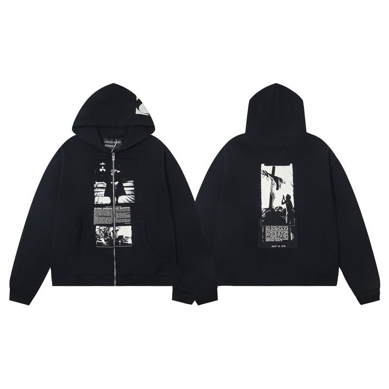 ERD Distressed Washed Vintage Full Zip Hoodie Jacket Unisex