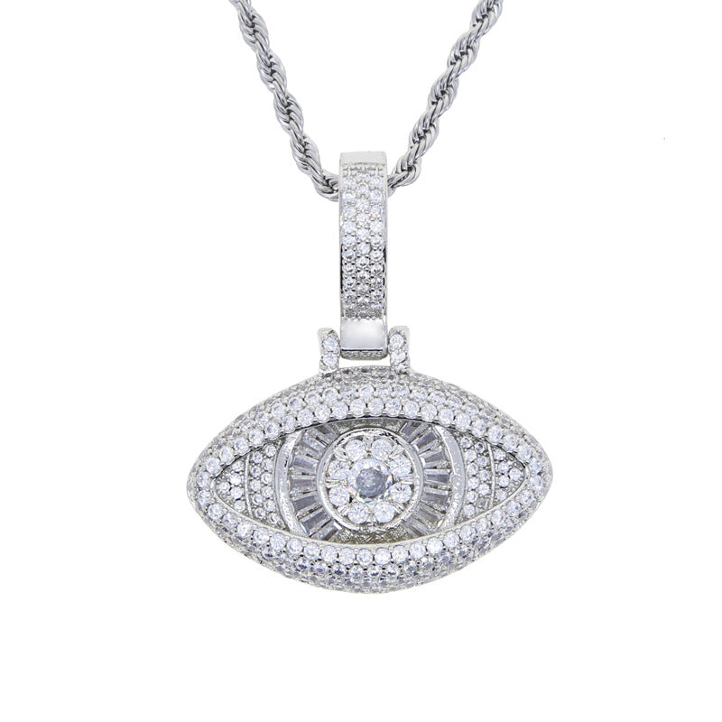 Iced Evil Eye Cross Pendant Hip Hop Chain Necklace