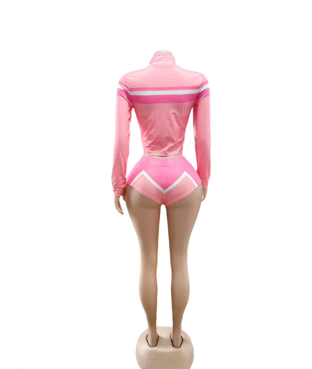 Y2K Color Block Zip Crop Jacket Bikini Short 3 Piece Set