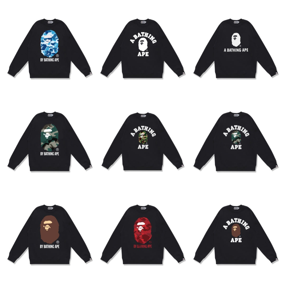 Bape Camo Ape Head Graphic Crewneck Sweatshirt Streetwear Unisex