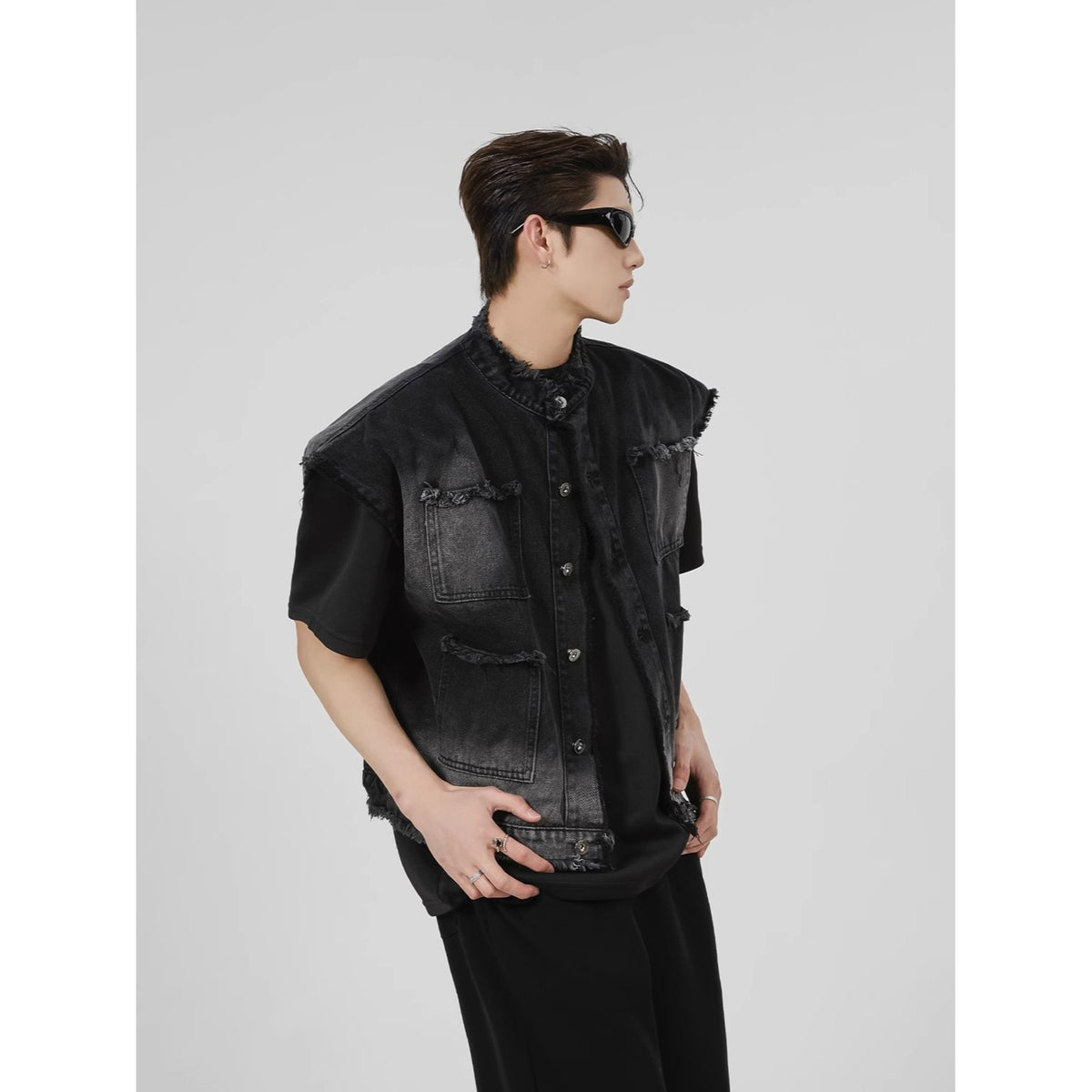 Y2K Vintage Washed Spliced Denim Zip‑Up Jacket Streetwear Unisex