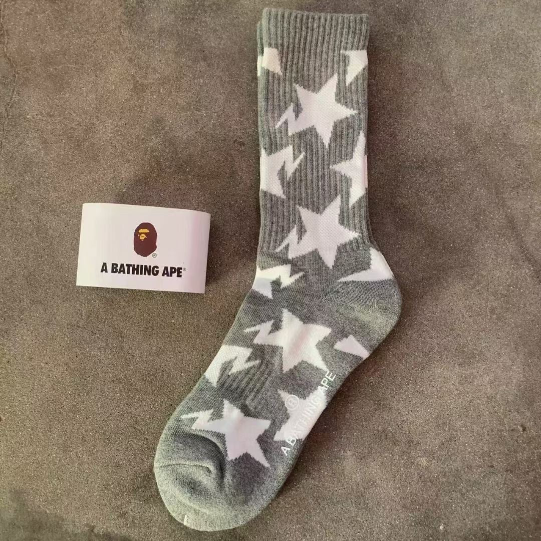 BAPE Ape Head Ribbed Crew Socks Multi Graphic Prints