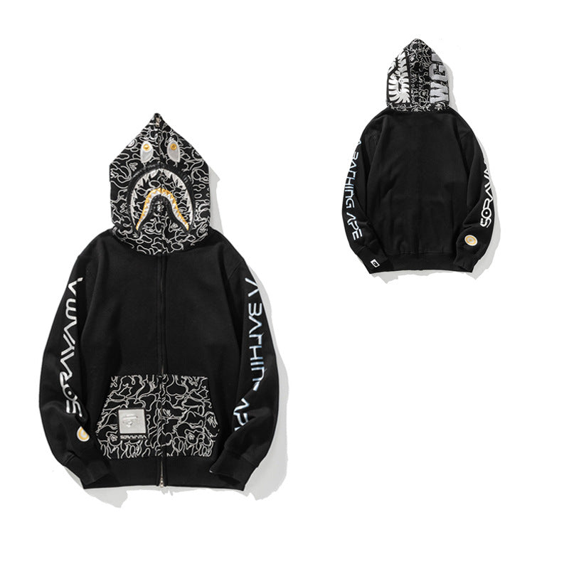 BAPE Shark Camo Print Full Zip Embroidery Streetwear Hoodie Unisex