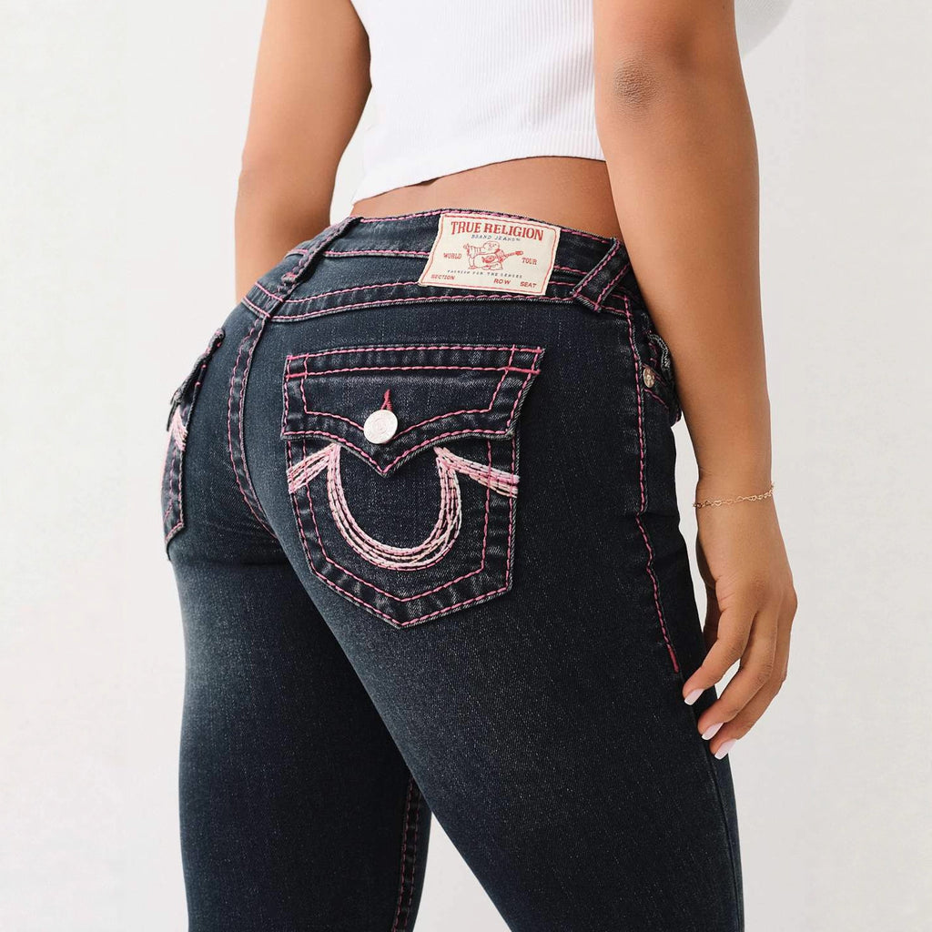 True Religion Pink Horseshoe Embroidery Low Waist Flare Jeans Y2K