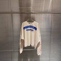 Waffle Knit Figure Letter Graphic Crew Neck Long Sleeve T Shirt