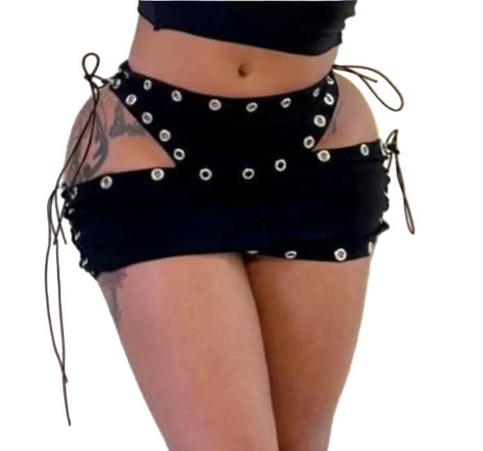 Eyelet Lace Up Cutout Micro Mini Skirt