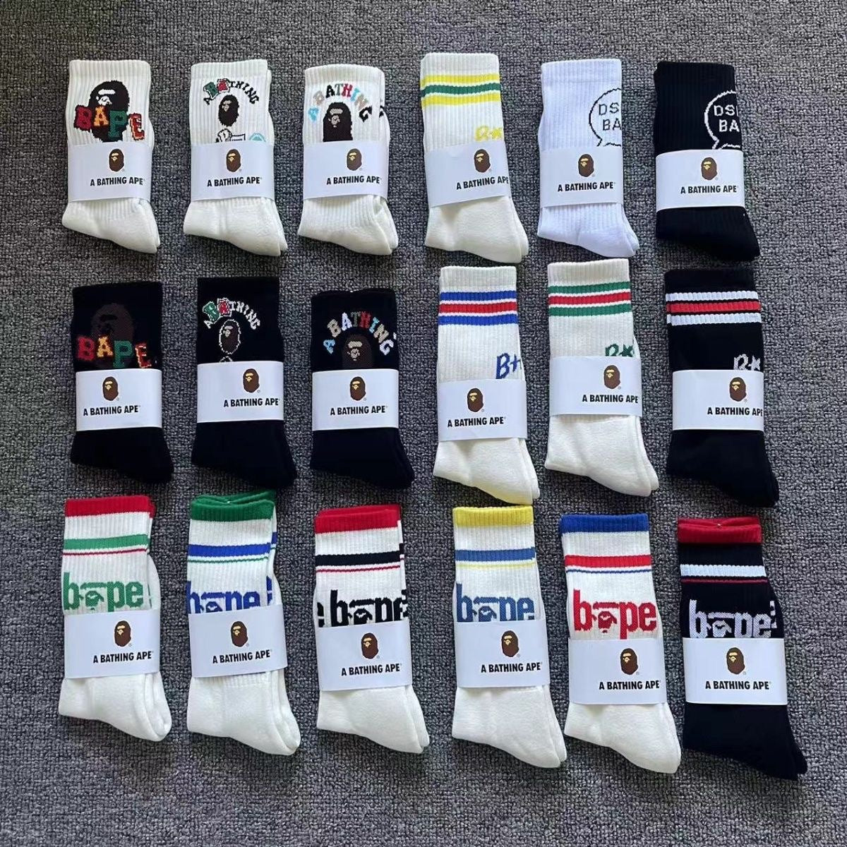 BAPE Ape Head Ribbed Crew Socks Multi Graphic Prints