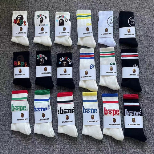 BAPE Ape Head Ribbed Crew Socks Multi Graphic Prints