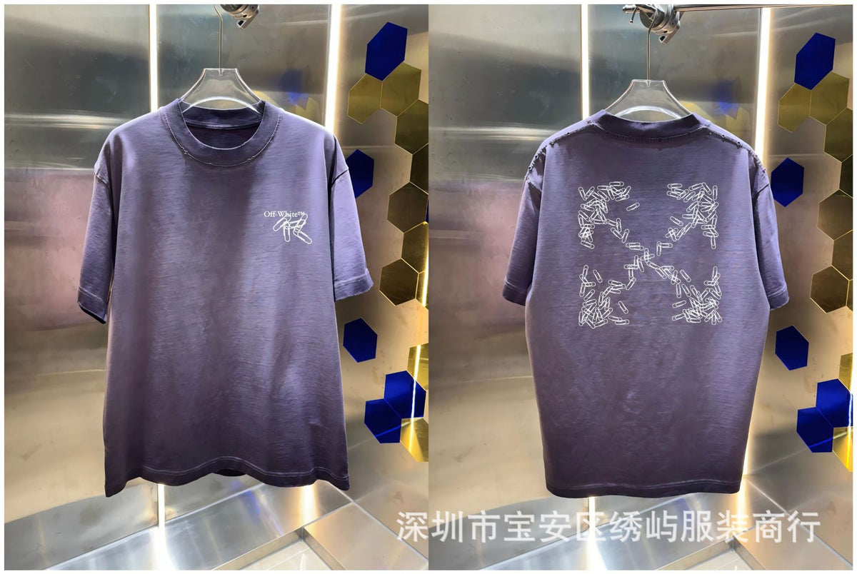 Off-White Washed Distressed Crew Neck Short Sleeve T Shirt Unisex