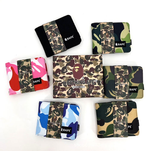BAPE Camo Ape Head Bifold Wallet Mini Multi Color Canvas Card Holder