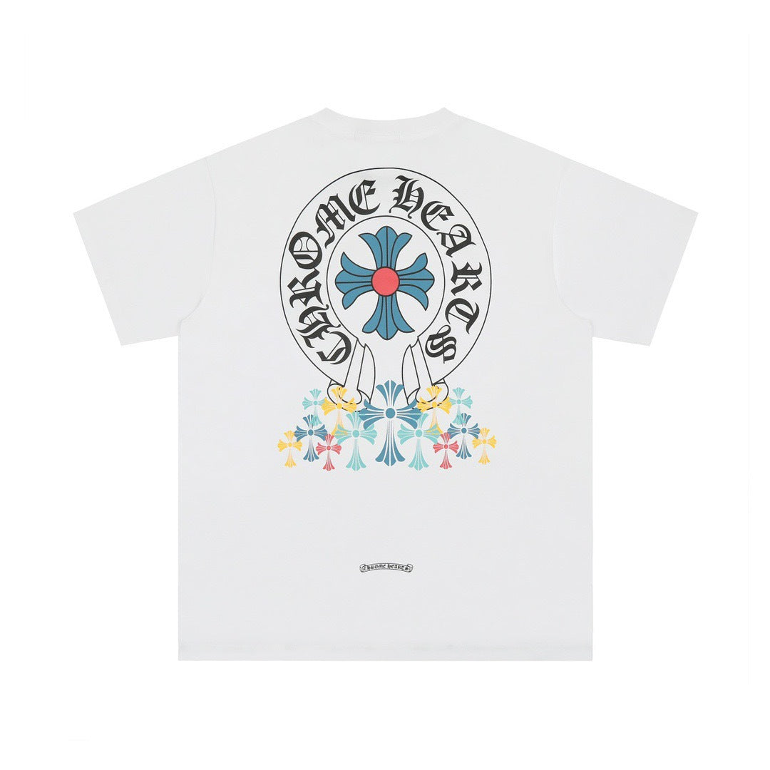 Chrome Hearts Color Sanskrit Cross Print Short Tee Unisex Y2K