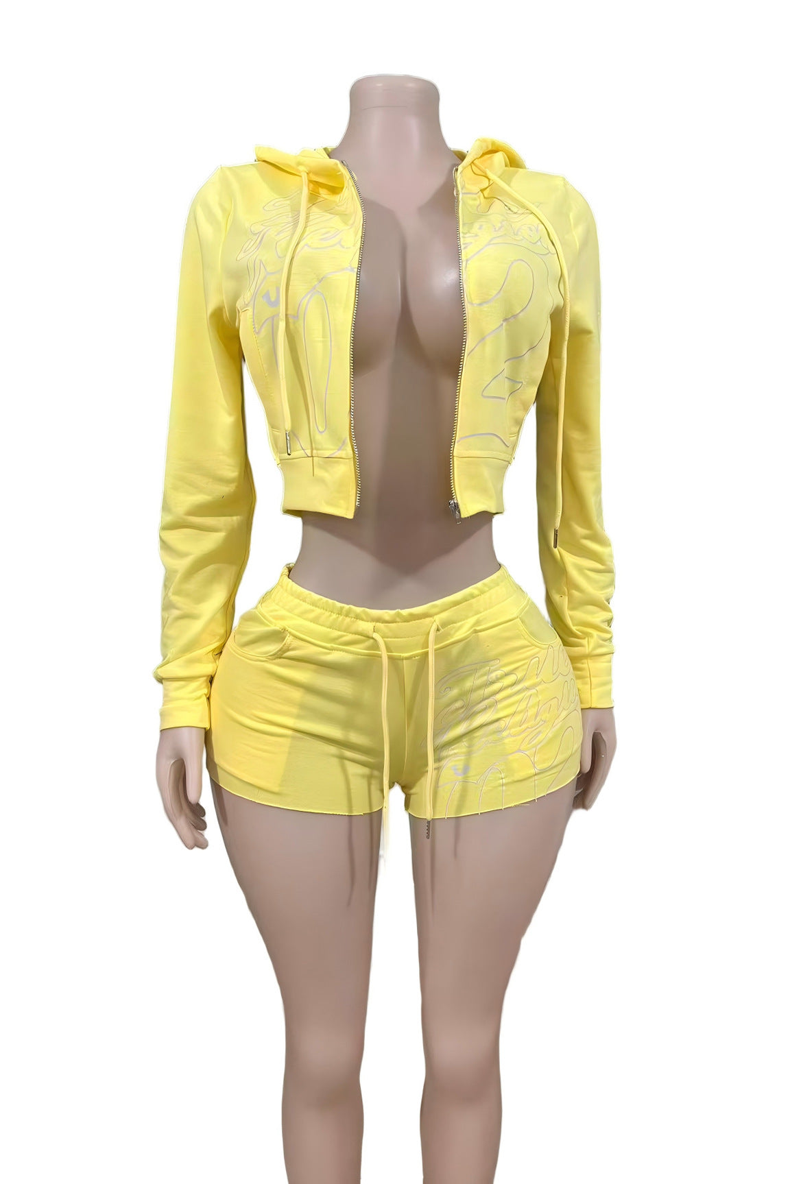 True Religion Graphic Zip Crop Hoodie Short Tracksuit Set