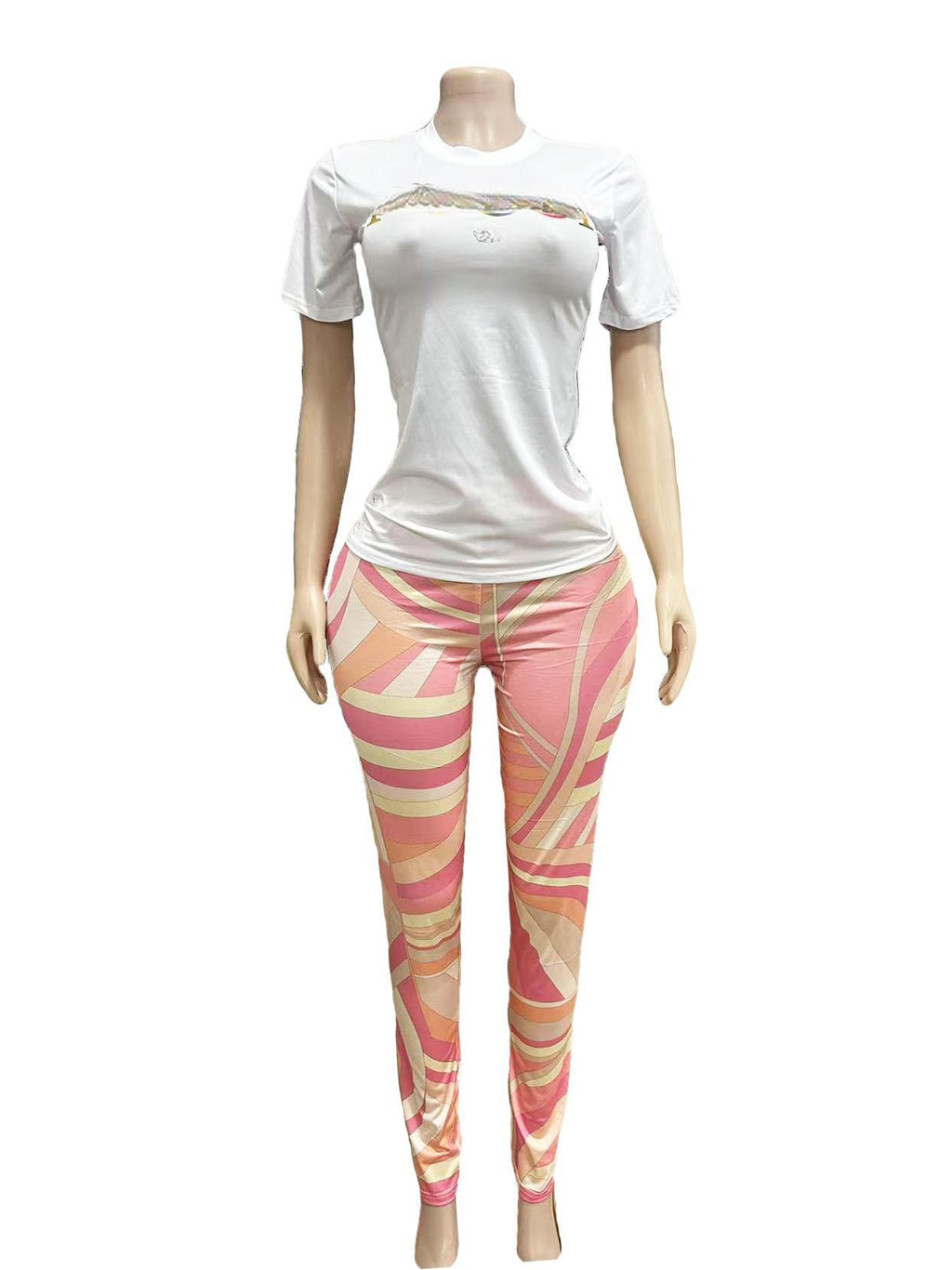 Abstract Print Short Sleeve Tee Leggings 2 Piece Set