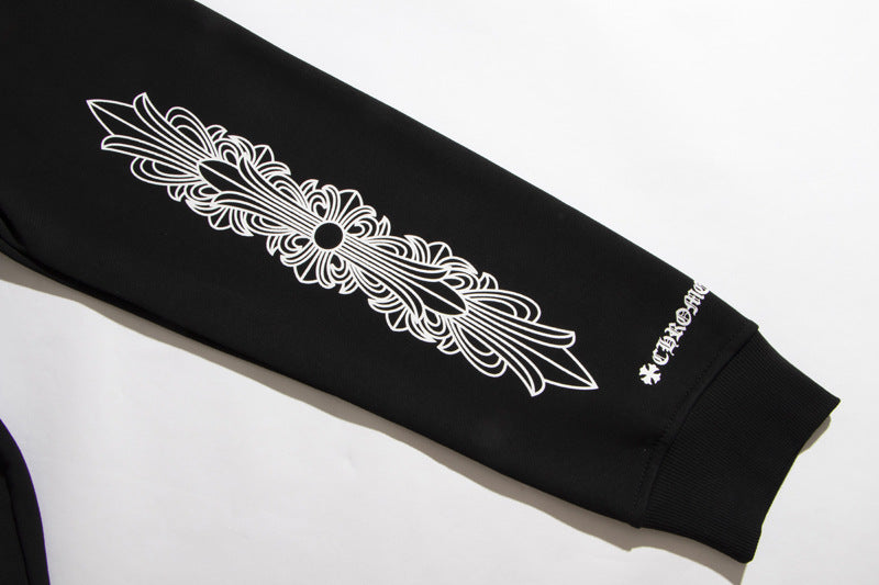 Chrome Hearts Horseshoe Cross Zip Hoodie Floral Sleeve Street Jacket