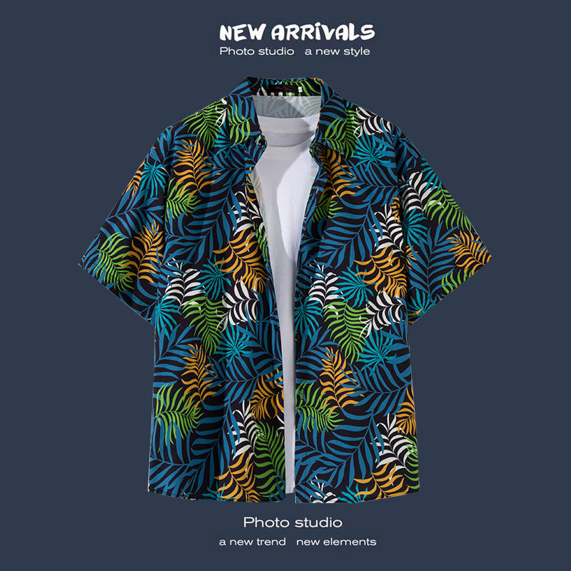Mens Vintage Tropical Hawaiian Floral Loose Short Sleeve Beach Shirt