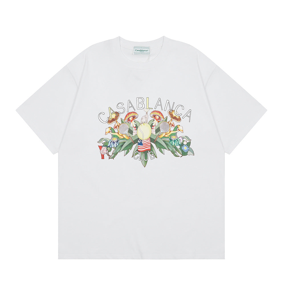Casablanca Vintage Logo Print Loose Short Sleeve T Shirt Unisex Y2K