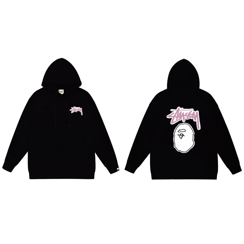 BAPE x Stussy Shark Graphic Hoodie Street Cotton Pullover Sweatshirt