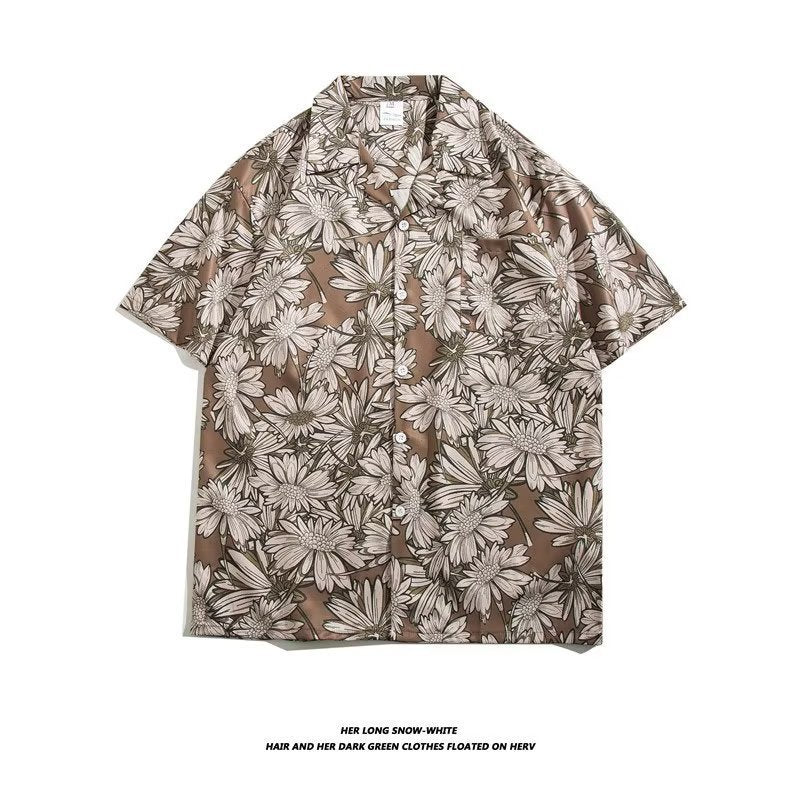 Unisex Vintage Camp Collar Tropical Floral Loose Beach Vacation Shirt 1301-1341