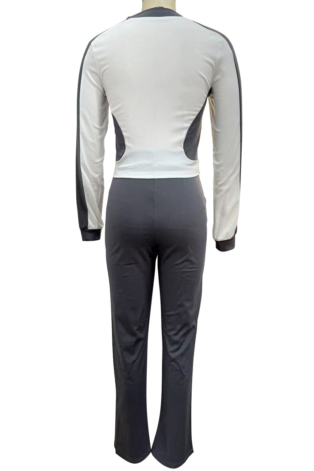 7Varsity Color Block Zip Crop Jacket Flare Pants 2 Piece Set Women