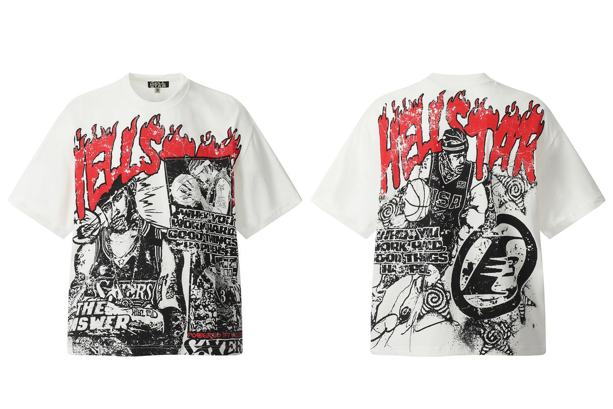 Hellstar Multi‑Graphic Vintage Washed Oversized Tee Streetwear
