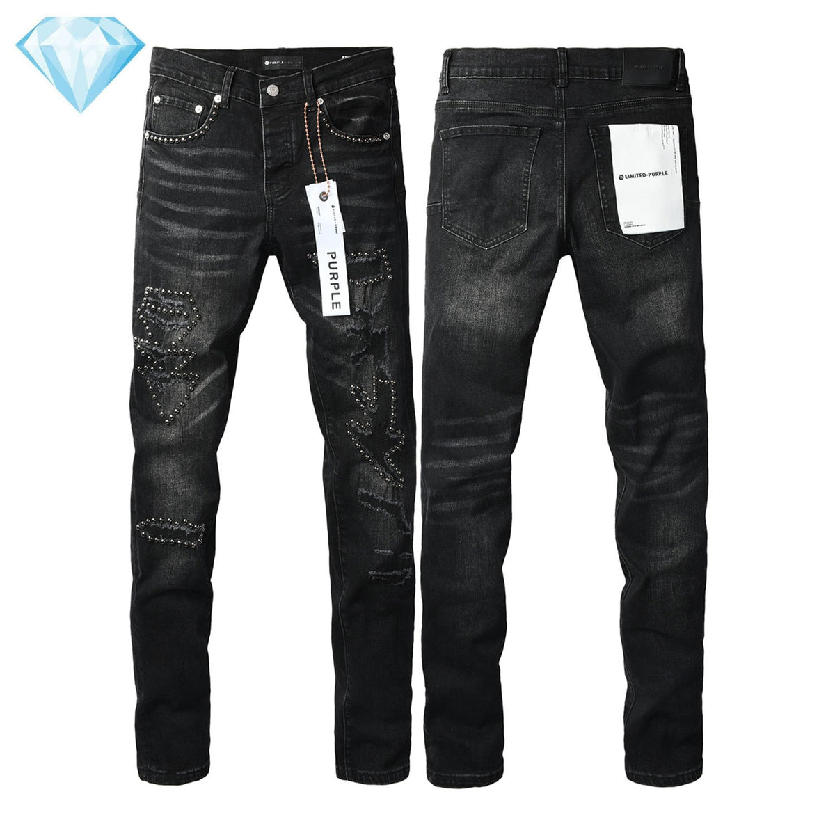 Purple Brand Rhinestone-Embellished Flared Jeans